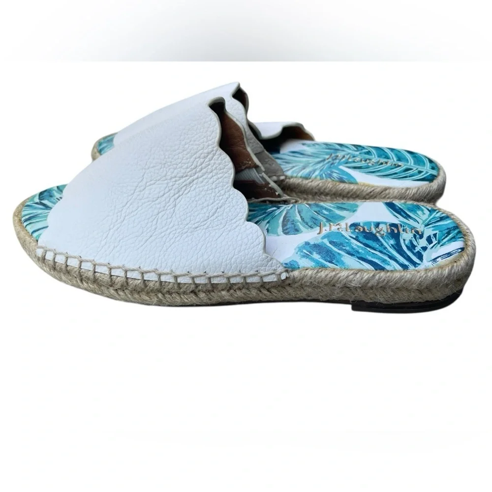 J. Mclaughlin Pebbled Leather Aires Slides Tropical Espadrille Sandals Shoes 7M
